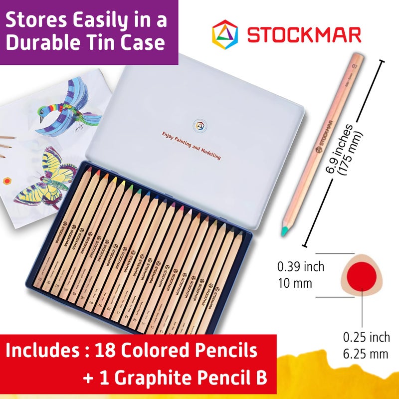 STOCKMAR Triangular Colored Pencils 18 Count + 1 Graphite Pencil In a Tin Case: School Supplies Colored Pencils For Kids At Home Or School, For Professional or Beginner Artists, Waldorf Art Supplies - Image 2